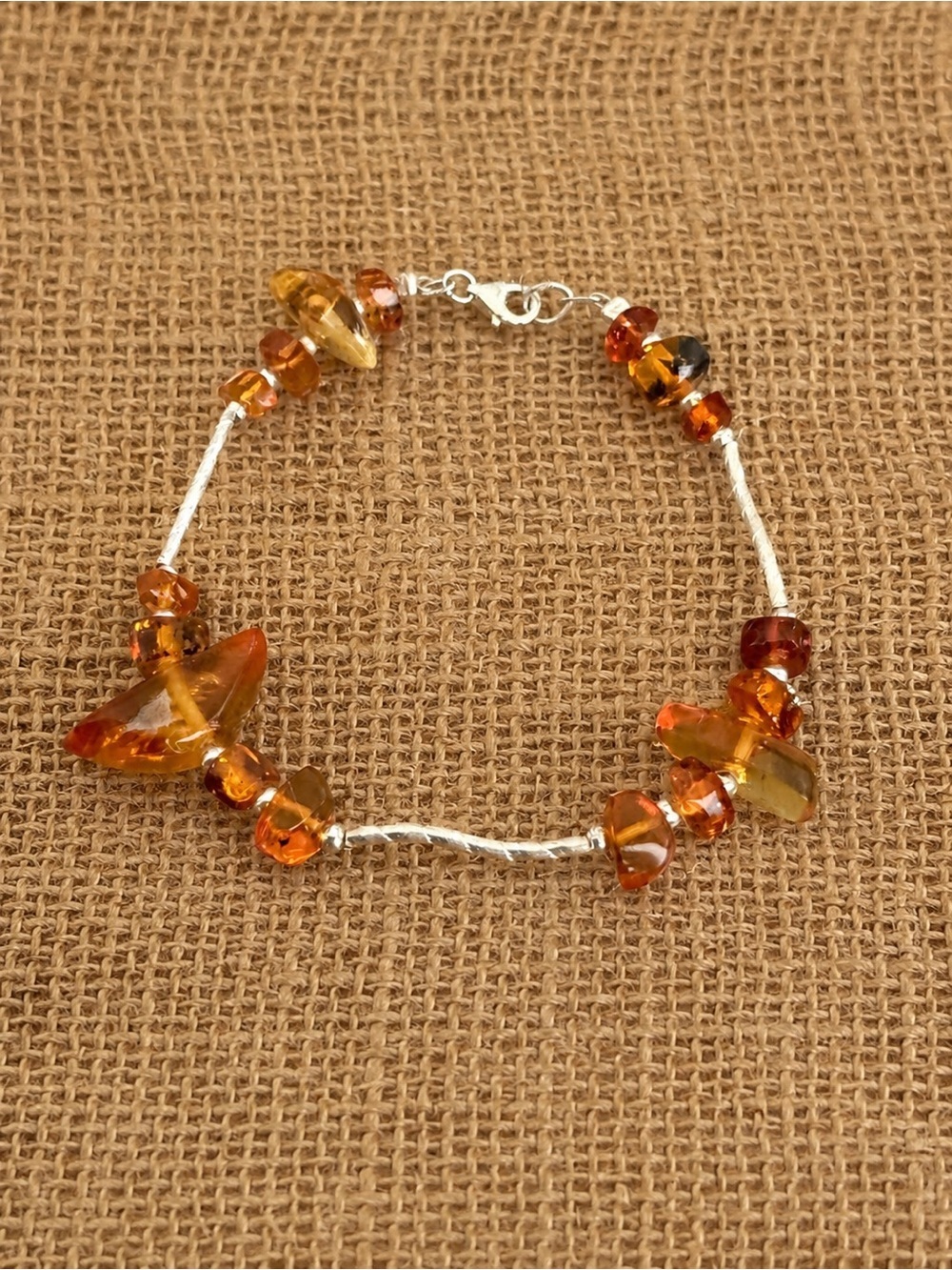 Vintage Sterling Silver Amber Bracelet PRETTY 🔥